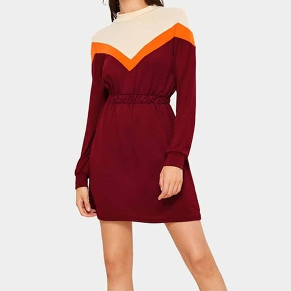 Bershka Dresses & Skirts - BERSHKA Colorblock Retro Sweatshirt Dress LARGE